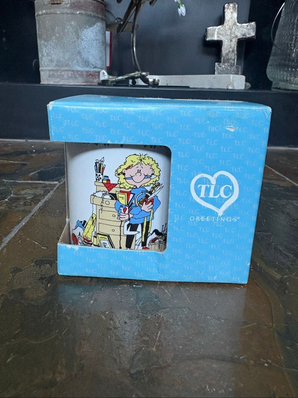 Vintage TLC Greetings In Stitches Craft-Aholic Michele Johnson Coffee Mug 13003